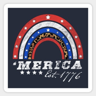 Merica Est 1776 - American Rainbow Flag 4th Of July Leopard Sticker